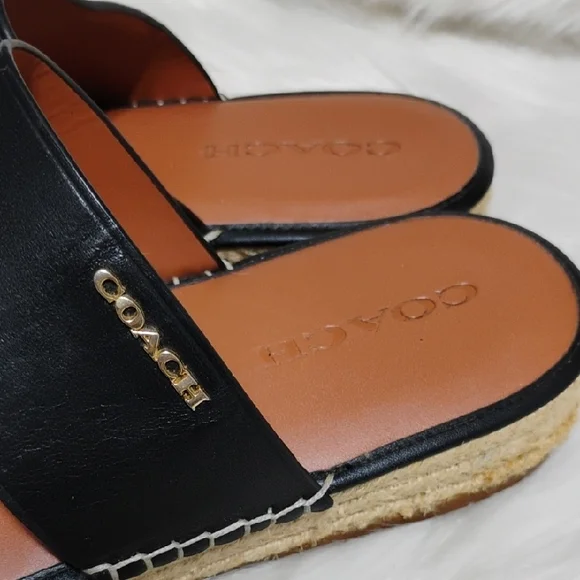 SALE! Coach Franca Black Leather Espadrilles Women's Sandals (#01) - Picture 2 of 16